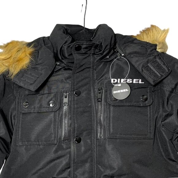 NWT DIESEL Kid's Winter Parka With Fake Fur Hood - Picture 3 of 8